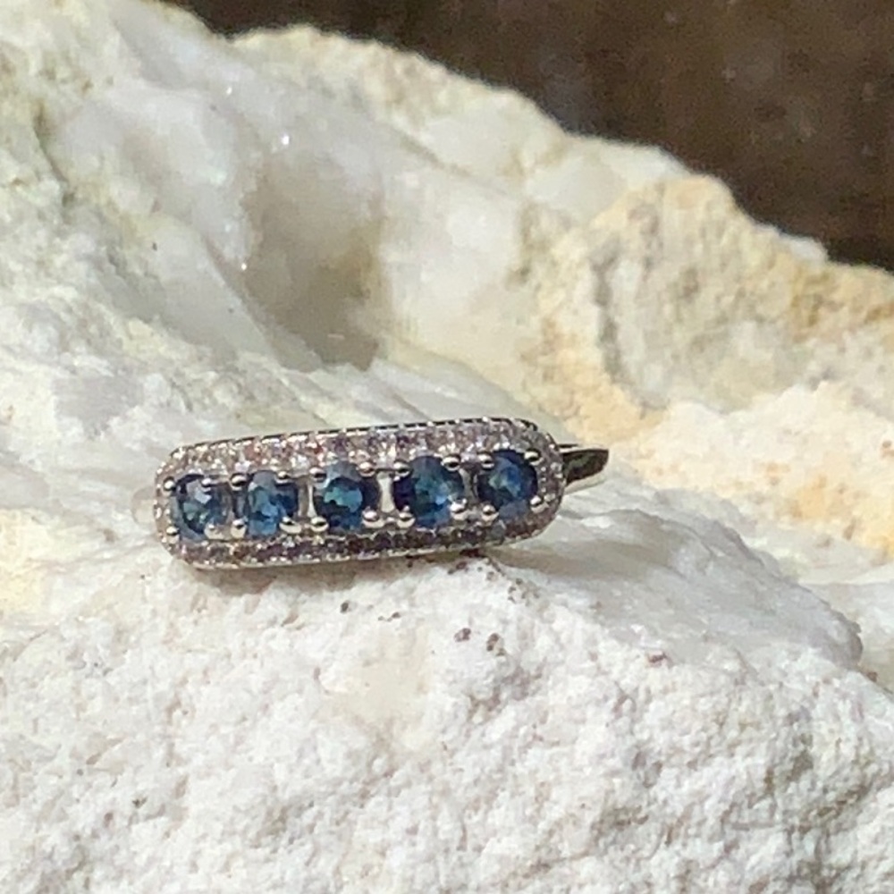 NATURAL SAPPHIRE & CUBIC ZIRCONIA 925 STERLING SILVER RING, SIZE 9